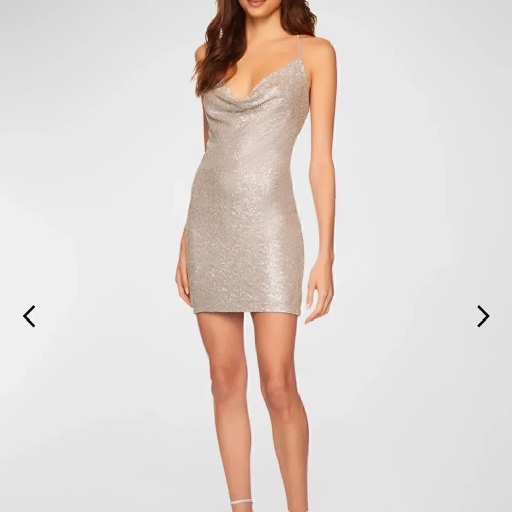 NWT Susana Monaco Sequin Cowl Neck Mini Dress Silver Large